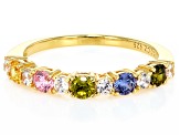Blue, Green, Yellow, Pink, And White Cubic Zirconia 18k Yellow Gold Over Silver Ring 1.25ctw