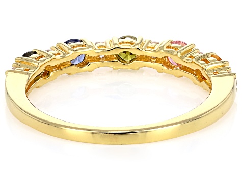 Blue, Green, Yellow, Pink, And White Cubic Zirconia 18k Yellow Gold Over Silver Ring 1.25ctw