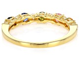 Blue, Green, Yellow, Pink, And White Cubic Zirconia 18k Yellow Gold Over Silver Ring 1.25ctw