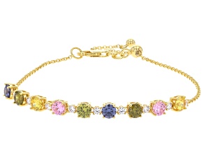 Blue, Green, Yellow, Pink, And White Cubic Zirconia 18k Yellow Gold Over Silver Bracelet 4.24ctw