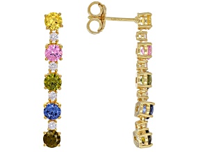 Blue, Green, Yellow, Pink, And White Cubic Zirconia  18k Yellow Gold Over Silver Earrings 4.53ctw