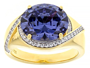 Blue And White Cubic Zirconia 18k Yellow Gold Over Sterling Silver Ring 7.48ctw