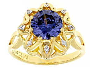 Blue And White Cubic Zirconia 18k Yellow Gold Over Sterling Silver Ring 3.18ctw