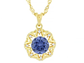 Blue And White Cubic Zirconia 18k Yellow Gold Over Sterling Silver Pendant 3.18ctw
