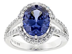 Blue And White Cubic Zirconia Rhodium Over Sterling Silver Ring 5.97ctw