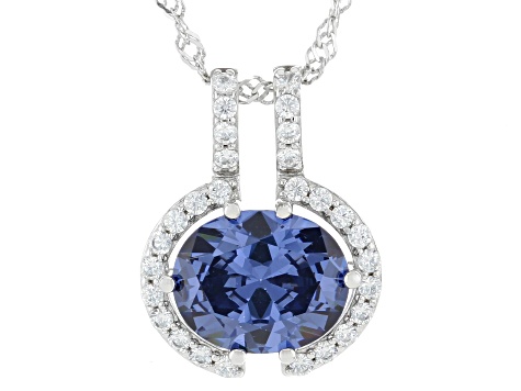 Blue And White Cubic Zirconia Rhodium Over Sterling Silver Pendant 5.58ctw