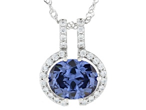 Blue And White Cubic Zirconia Rhodium Over Sterling Silver Pendant 5.58ctw