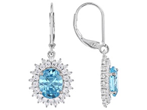 Blue And White Cubic Zirconia Rhodium Over Silver Earrings 7.11ctw