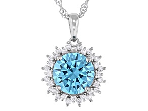 Blue And White Cubic Zirconia Rhodium Over Silver Pendant with Chain 5.22ctw