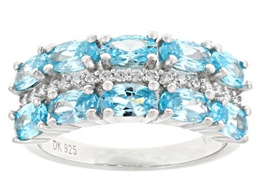 Blue And White Cubic Zirconia Rhodium Over Silver Ring 3.74ctw