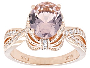 Morganite Simulant And White Cubic Zirconia 18k Rose Gold Over Sterling Silver Ring 4.15ctw
