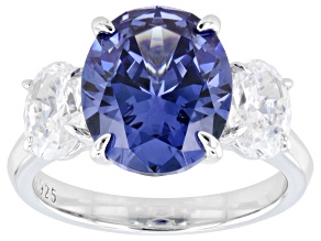 Blue And White Cubic Zirconia Rhodium Over Sterling Silver Ring 10.72ctw