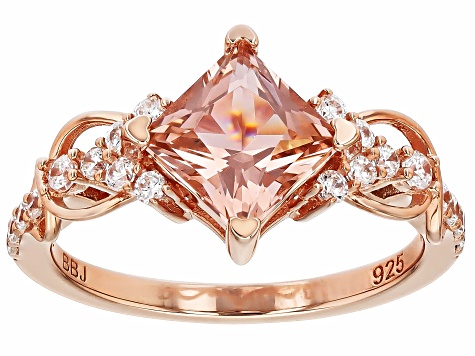 Morganite Simulant And White Cubic Zirconia 18k Rose Gold Over Sterling Silver Ring 2.27ctw