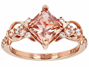 Morganite Simulant And White Cubic Zirconia 18k Rose Gold Over Sterling Silver Ring 2.27ctw