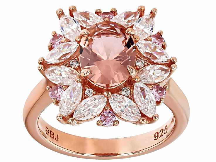 Morganite Simulant, Pink And White Cubic Zirconia 18k Rose Gold Over Sterling Silver Ring 4.41ctw
