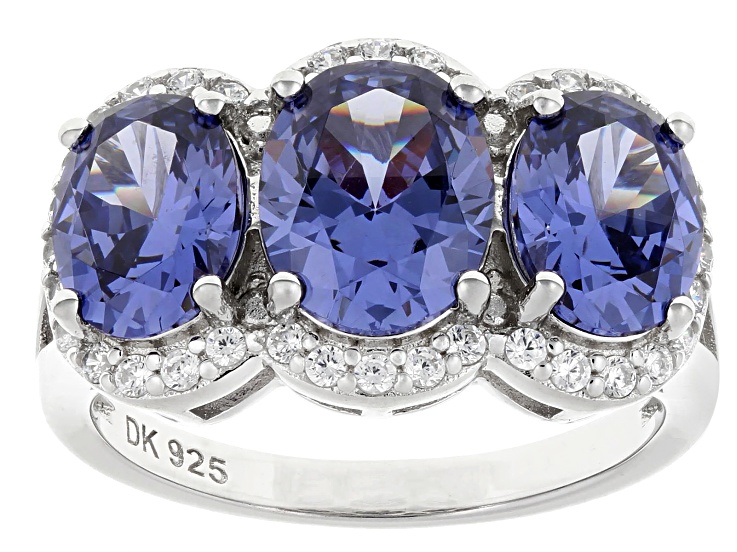 Blue And White Cubic Zirconia Rhodium Over Sterling Silver Ring