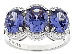 Blue And White Cubic Zirconia Rhodium Over Sterling Silver Ring 7.68ctw