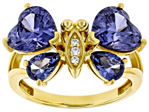 Blue And White Cubic Zirconia 18k Yellow Gold Over Sterling Silver Butterfly Ring 7.57ctw