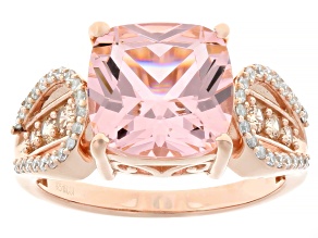 Morganite Simulant, Champagne And White Cubic  Zirconia 18k Rose Gold Over Silver Ring 5.07ctw