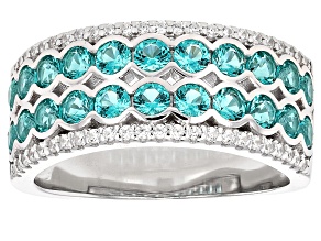 Blue And White Cubic Zirconia Rhodium Over Silver Ring 1.58ctw