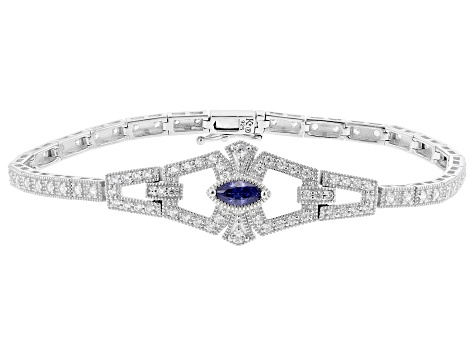 Blue And White Cubic Zirconia Rhodium Over Sterling Silver