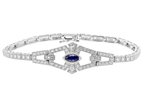 Blue And White Cubic Zirconia Rhodium Over Sterling Silver Bracelet 2.28ctw