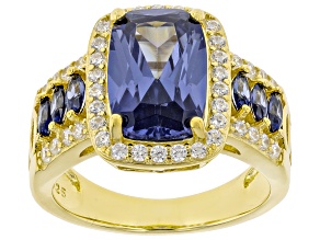 Blue And White Cubic Zirconia 18k Yellow Gold Over Sterling Silver Ring