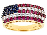 Blue, Red, And White Cubic Zirconia 18k Yellow Gold Over Sterling Silver American Flag Ring 1.73ctw