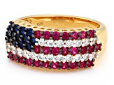 Blue, Red, And White Cubic Zirconia 18k Yellow Gold Over Sterling Silver American Flag Ring 1.73ctw
