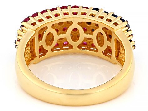 Blue, Red, And White Cubic Zirconia 18k Yellow Gold Over Sterling Silver American Flag Ring 1.73ctw