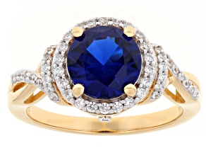 Blue And White Cubic Zirconia 18k Yellow Gold Over Sterling Silver Ring 3.55ctw