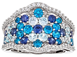 Blue And White Cubic Zirconia Rhodium Over Sterling Silver Ring 3.70ctw