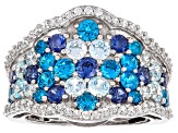 Blue And White Cubic Zirconia Rhodium Over Sterling Silver Ring 3.70ctw