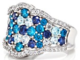 Blue And White Cubic Zirconia Rhodium Over Sterling Silver Ring 3.70ctw