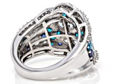 Blue And White Cubic Zirconia Rhodium Over Sterling Silver Ring 3.70ctw