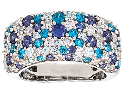 Blue And White Cubic Zirconia Rhodium Over Sterling Silver Ring 4.10ctw