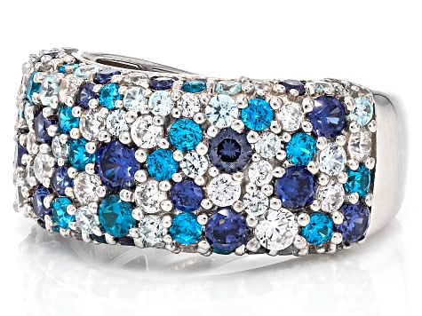 Blue And White Cubic Zirconia Rhodium Over Sterling Silver Ring 4.10ctw