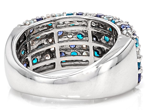 Blue And White Cubic Zirconia Rhodium Over Sterling Silver Ring 4.10ctw