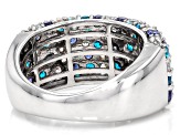 Blue And White Cubic Zirconia Rhodium Over Sterling Silver Ring 4.10ctw