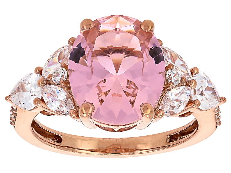 Pink And White Cubic Zirconia 18k Rose Gold Over Sterling Silver Ring 5.70ctw