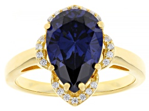 Blue And White Cubic Zirconia 18k Yellow Gold Over Sterling Silver Ring 4.23ctw