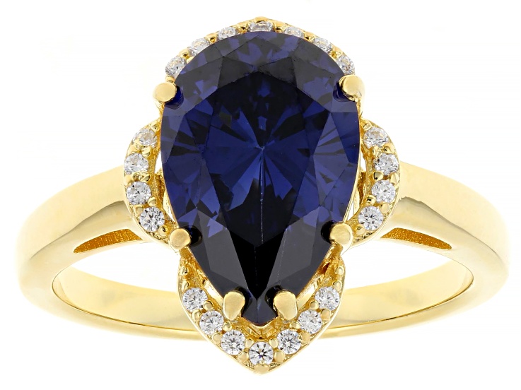 Blue And White Cubic Zirconia 18k Yellow Gold Over Sterling Silver Ring 4.23ctw