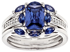 Blue And White Cubic Zirconia Rhodium Over Sterling Silver Ring Set 2.92ctw