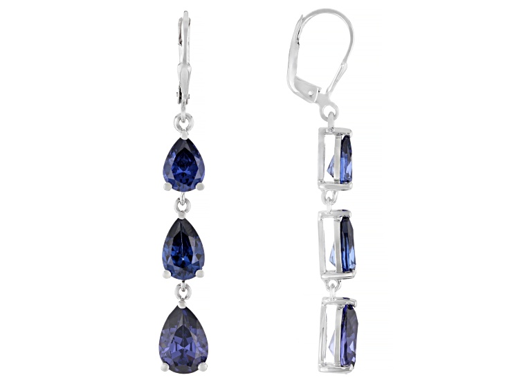 Blue Cubic Zirconia Rhodium Over Sterling Silver Earrings