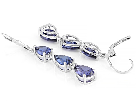 Blue Cubic Zirconia Rhodium Over Sterling Silver Earrings 13.06ctw