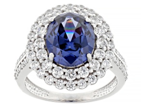Blue And White Cubic Zirconia Rhodium Over Sterling Silver Ring 7.04ctw