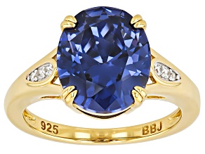 Blue And White Cubic Zirconia 18k Yellow Gold Over Sterling Silver Ring 7.45ctw