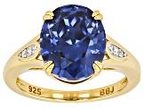 Blue And White Cubic Zirconia 18k Yellow Gold Over Sterling Silver Ring 7.45ctw