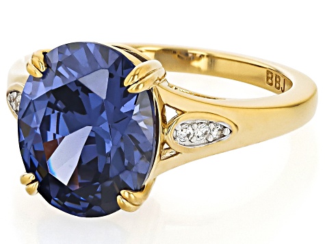 Blue And White Cubic Zirconia 18k Yellow Gold Over Sterling Silver Ring 7.45ctw