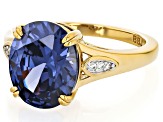Blue And White Cubic Zirconia 18k Yellow Gold Over Sterling Silver Ring 7.45ctw